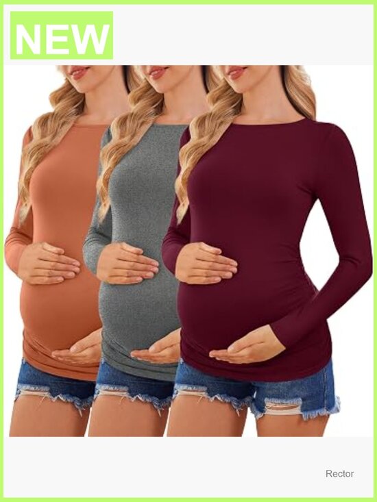 Tops - Maternity Boat Neck Long Sleeve Tunic Tees 3-Pack S-XXL